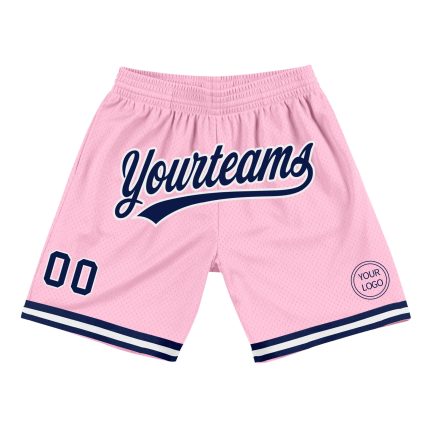 Personalized Light Pink Navy White Basketball Shorts Authentic Throwback Personalized Light Pink Navy-White Authentic Throwback