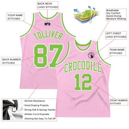 Custom Name and Number Authentic Basketball Jersey - Personalized Light Pink Neon Green-White Throwback Style Personalized
