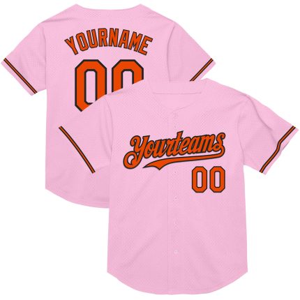 Custom Name and Number Authentic Baseball Jersey in Light Pink Orange-Black Mesh - Personalized Throwback Design Personalized