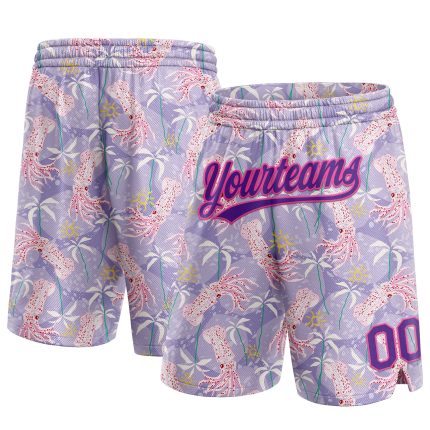 Custom Name and Number 3D Pattern Basketball Shorts Hawaii Palm Trees Light Pink Purple-Pink Design Personalized Light Pink