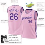 Personalized Light Pink Purple White Basketball Jersey for Kids - Authentic Throwback Style Personalized Light Pink Purple-White