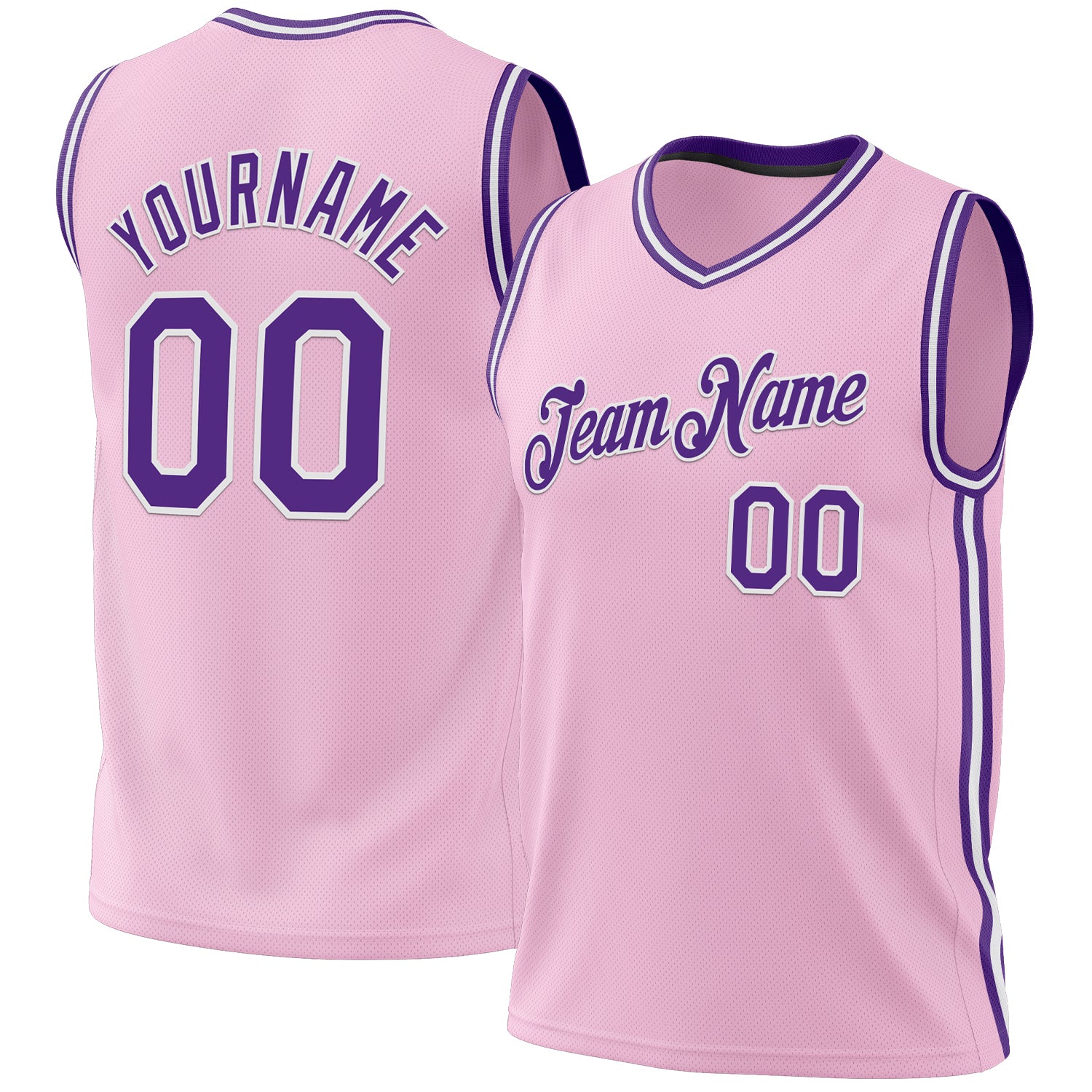 Personalized Light Pink Purple White Basketball Jersey for Kids - Authentic Throwback Style Personalized Light Pink Purple-White