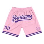 Personalized Authentic Basketball Shorts in Light Pink Purple-White, Retro Style Personalized Light Pink Purple-White Authentic