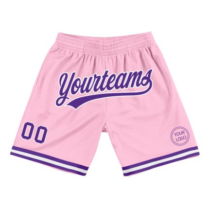 Personalized Authentic Basketball Shorts in Light Pink Purple-White, Retro Style Personalized Light Pink Purple-White Authentic