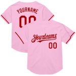 Custom Name and Number Mesh Baseball Jersey - Authentic Throwback in Light Pink Red Personalized Light Pink Red Mesh Authentic