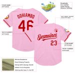 Custom Name and Number Mesh Baseball Jersey - Authentic Throwback in Light Pink Red Personalized Light Pink Red Mesh Authentic