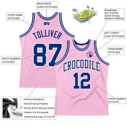 Personalized Light Pink Basketball Jersey with Royal-White Design - Custom Team Name and Number Personalized Light Pink Royal-White