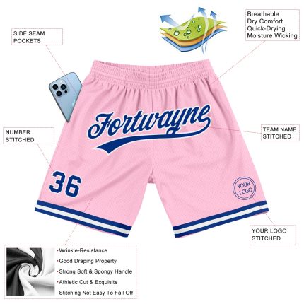 Personalized Light Pink Royal White Authentic Basketball Shorts for Men Personalized Light Pink Royal-White Authentic Throwback