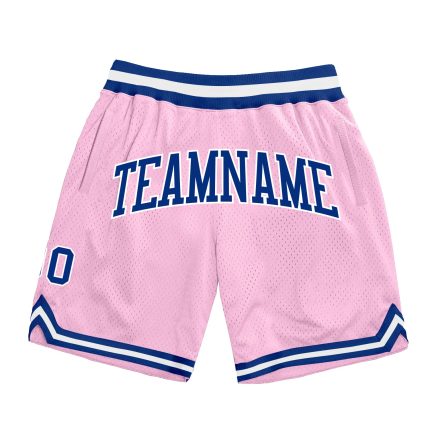 Custom Name and Number Authentic Basketball Shorts - Light Pink and Royal-White Throwback Design Personalized Light Pink