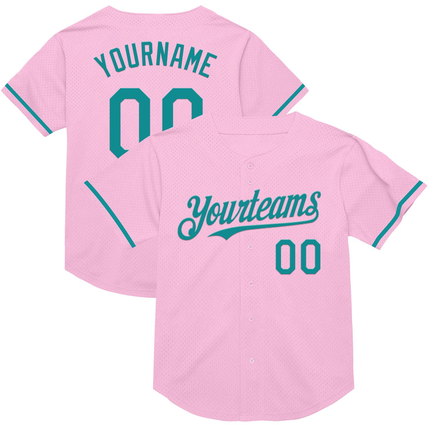 Custom Team Baseball Jersey - Personalized Light Pink & Teal Mesh with Name & Number - Authentic Throwback Style Personalized