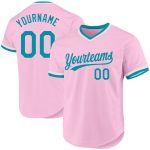 Custom Name and Number Throwback Baseball Jersey in Light Pink Teal-White - Personalized Team Apparel Personalized Light
