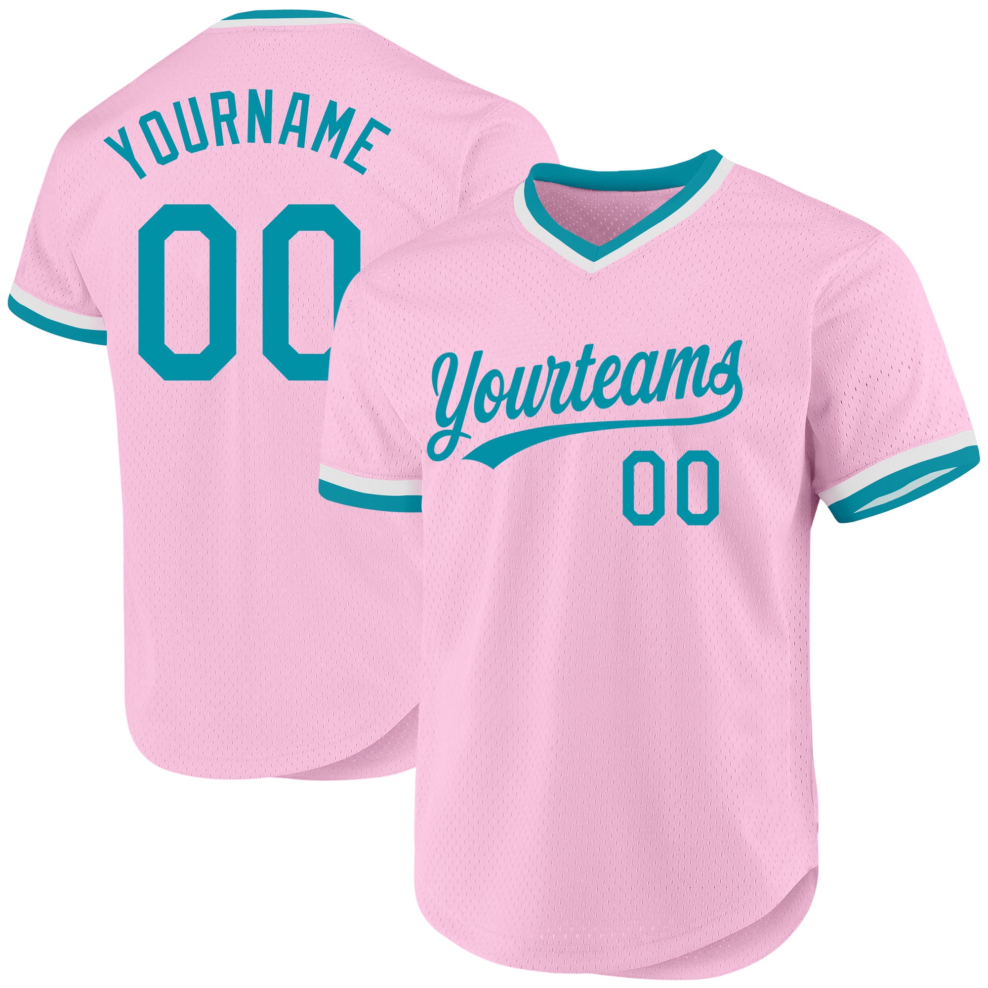 Custom Name and Number Throwback Baseball Jersey in Light Pink Teal-White - Personalized Team Apparel Personalized Light