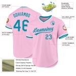 Custom Name and Number Throwback Baseball Jersey in Light Pink Teal-White - Personalized Team Apparel Personalized Light