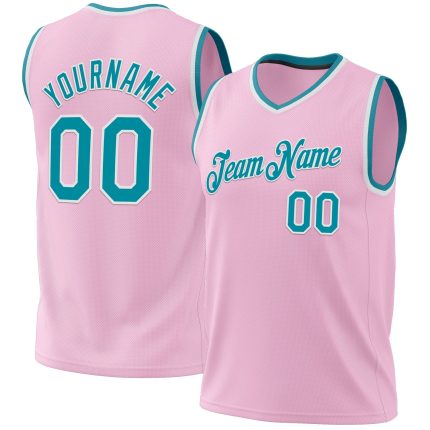 Personalized Light Pink Teal White Basketball Jersey - Authentic Throwback Style Personalized Light Pink Teal-White Authentic