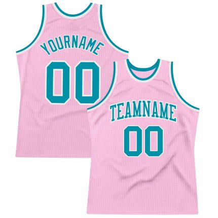 Custom Name Number Basketball Jersey Light Pink Teal White Authentic Throwback Team Personalized Light Pink Teal-White Authentic