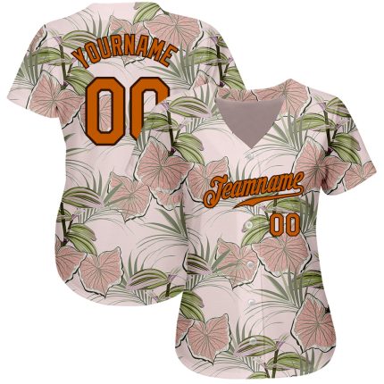 Light Pink Texas Orange-Brown 3D Tropical Hawaii Plants Baseball Jersey - Custom Name & Number Authentic Team Apparel Personalized