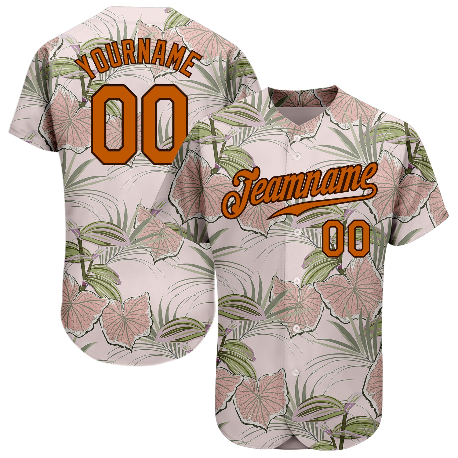 Light Pink Texas Orange-Brown 3D Tropical Hawaii Plants Baseball Jersey - Custom Name & Number Authentic Team Apparel Personalized