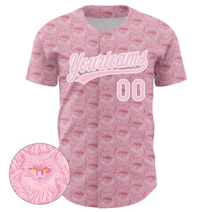 Custom Name and Number Cat Baseball Jersey Light Pink White 3D Pattern Design - Personalized Pet Sports Apparel Personalized