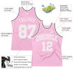 Custom Light Pink White Throwback Basketball Jersey with Personalized Name and Number Personalized Light Pink White Authentic