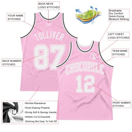 Custom Light Pink White Throwback Basketball Jersey with Personalized Name and Number Personalized Light Pink White Authentic