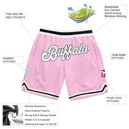 Custom Name and Number Authentic Throwback Basketball Shorts Light Pink Black White Personalized Light Pink White-Black Authentic