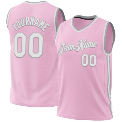 Customizable Light Pink White-Gray Basketball Jersey with Name and Number - Authentic Throwback Style Personalized Light