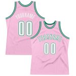 Custom Name Number Personalized Light Pink White Kelly Green Basketball Jersey Authentic Throwback Team Gear Personalized