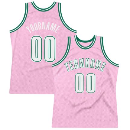Custom Name Number Personalized Light Pink White Kelly Green Basketball Jersey Authentic Throwback Team Gear Personalized