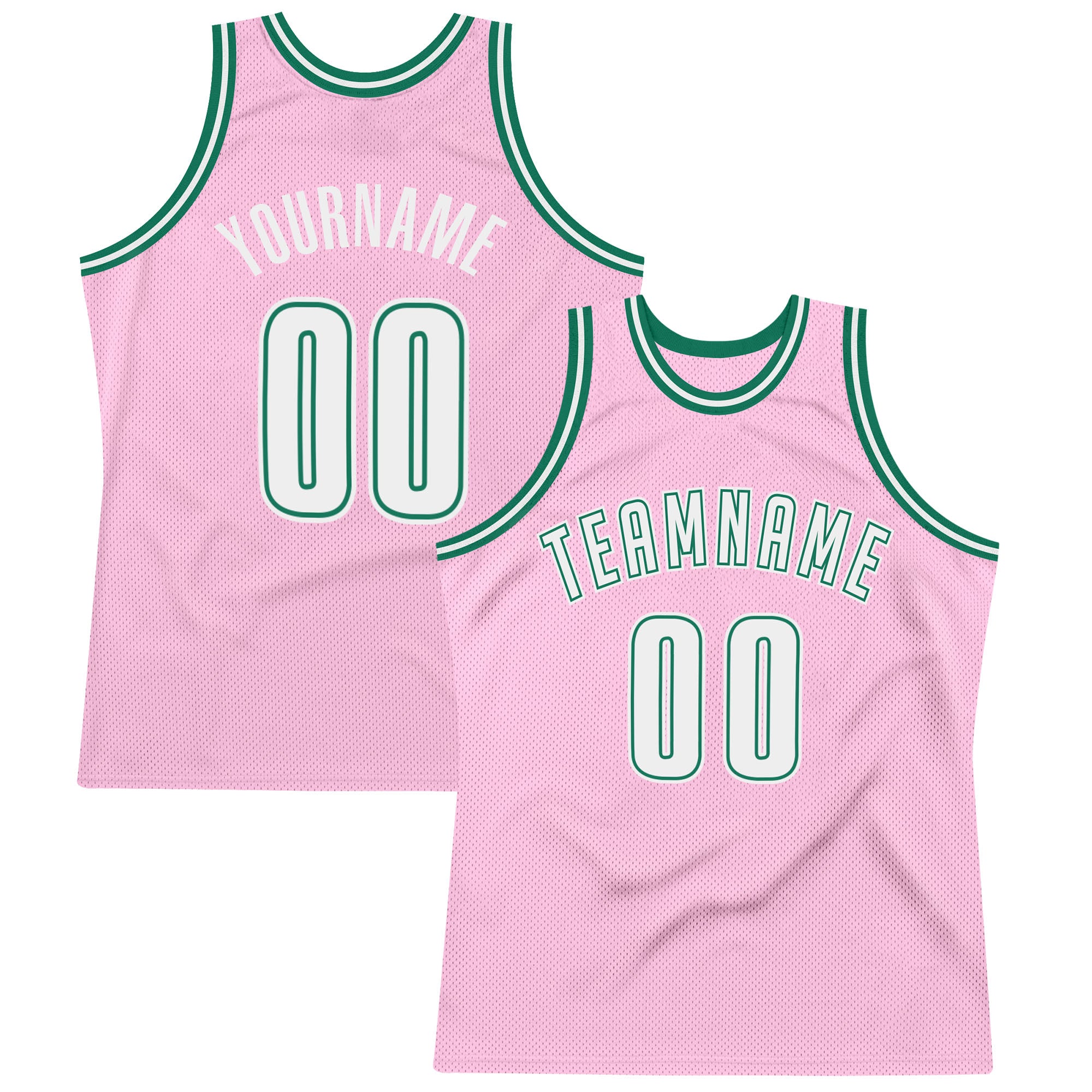 Custom Name Number Personalized Light Pink White Kelly Green Basketball Jersey Authentic Throwback Team Gear Personalized