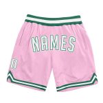 Custom Personalized Basketball Shorts with Name and Number in Light Pink and Kelly Green - Authentic Throwback Style Personalized