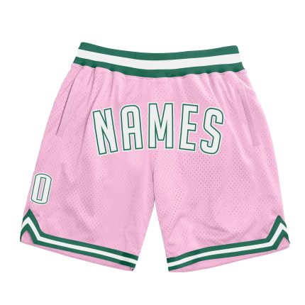 Custom Personalized Basketball Shorts with Name and Number in Light Pink and Kelly Green - Authentic Throwback Style Personalized