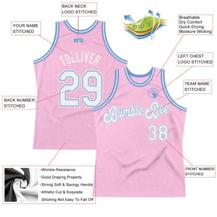Custom Name and Number Throwback Basketball Jersey - Personalized Light Pink and Light Blue Design Personalized Light Pink