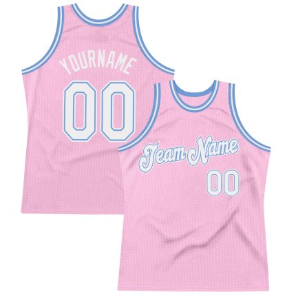 Custom Name and Number Throwback Basketball Jersey - Personalized Light Pink and Light Blue Design Personalized Light Pink