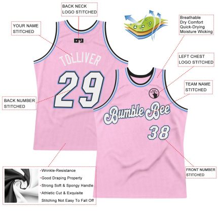 Personalized Light Pink and Light Blue Basketball Jersey - Authentic Throwback Design Personalized Light Pink White-Light