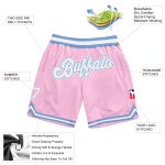 Custom Name and Number Authentic Throwback Basketball Shorts Light Pink White Light Blue Personalized Light Pink White-Light
