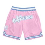 Custom Name and Number Authentic Throwback Basketball Shorts Light Pink White Light Blue Personalized Light Pink White-Light