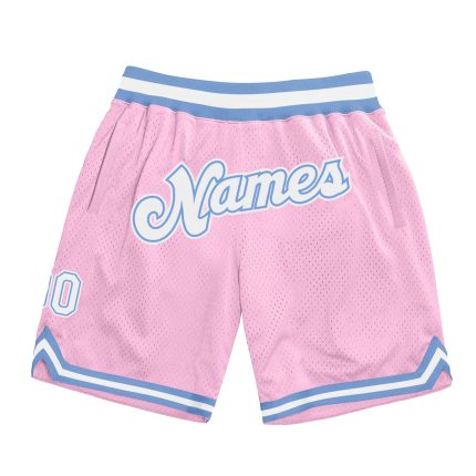 Custom Name and Number Authentic Throwback Basketball Shorts Light Pink White Light Blue Personalized Light Pink White-Light