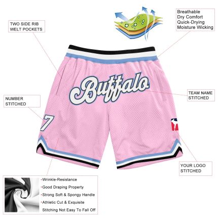 Personalized Light Pink & White Light Blue Basketball Shorts - Authentic Throwback Style Personalized Light Pink White-Light