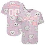 Custom Name & Number Cats Baseball Jersey - Personalized Light Pink & White 3D Pattern Design Personalized Light Pink White-Light
