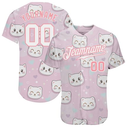 Custom Name & Number Cats Baseball Jersey - Personalized Light Pink & White 3D Pattern Design Personalized Light Pink White-Light