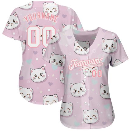 Custom Name & Number Cats Baseball Jersey - Personalized Light Pink & White 3D Pattern Design Personalized Light Pink White-Light
