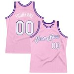 Personalized Custom Basketball Jersey with Name and Number - Light Pink White-Purple Authentic Throwback Design Personalized