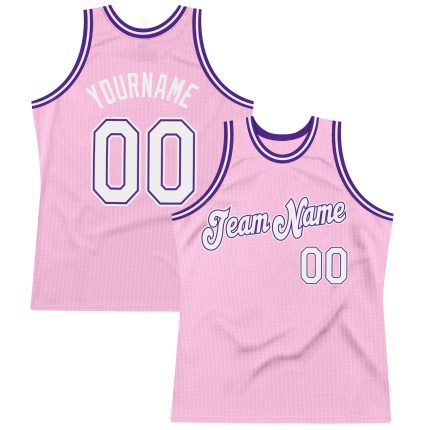 Personalized Custom Basketball Jersey with Name and Number - Light Pink White-Purple Authentic Throwback Design Personalized