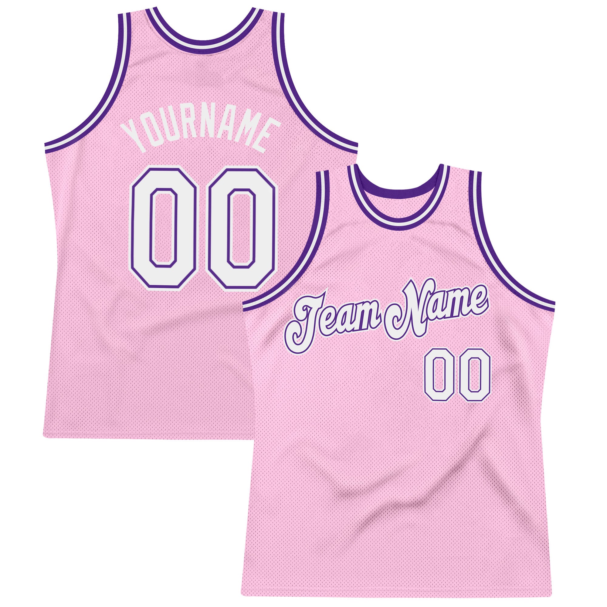 Personalized Custom Basketball Jersey with Name and Number - Light Pink White-Purple Authentic Throwback Design Personalized