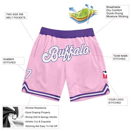 Custom Name Number Authentic Throwback Basketball Shorts Light Pink Purple - Personalized Team Apparel Personalized Light