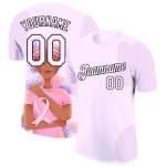 Custom 3D Pink Ribbon Breast Cancer T-Shirt with Name and Number - Light Purple & Black Performance Tee Personalized Light