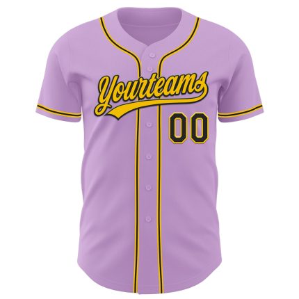 Custom Name and Number Baseball Jersey - Personalized Authentic Light Purple Black Yellow Design Personalized Light Purple
