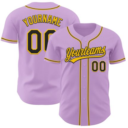 Custom Name and Number Baseball Jersey - Personalized Authentic Light Purple Black Yellow Design Personalized Light Purple