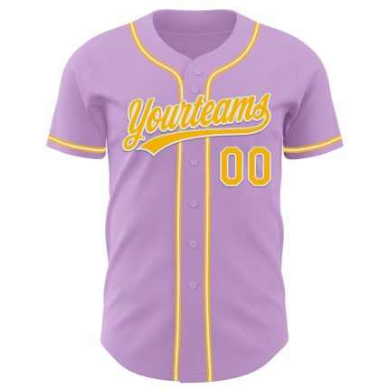 Custom Name and Number Authentic Baseball Jersey in Light Purple with Gold and White - Personalized Team Jersey Personalized