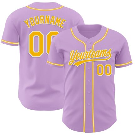 Custom Name and Number Authentic Baseball Jersey in Light Purple with Gold and White - Personalized Team Jersey Personalized